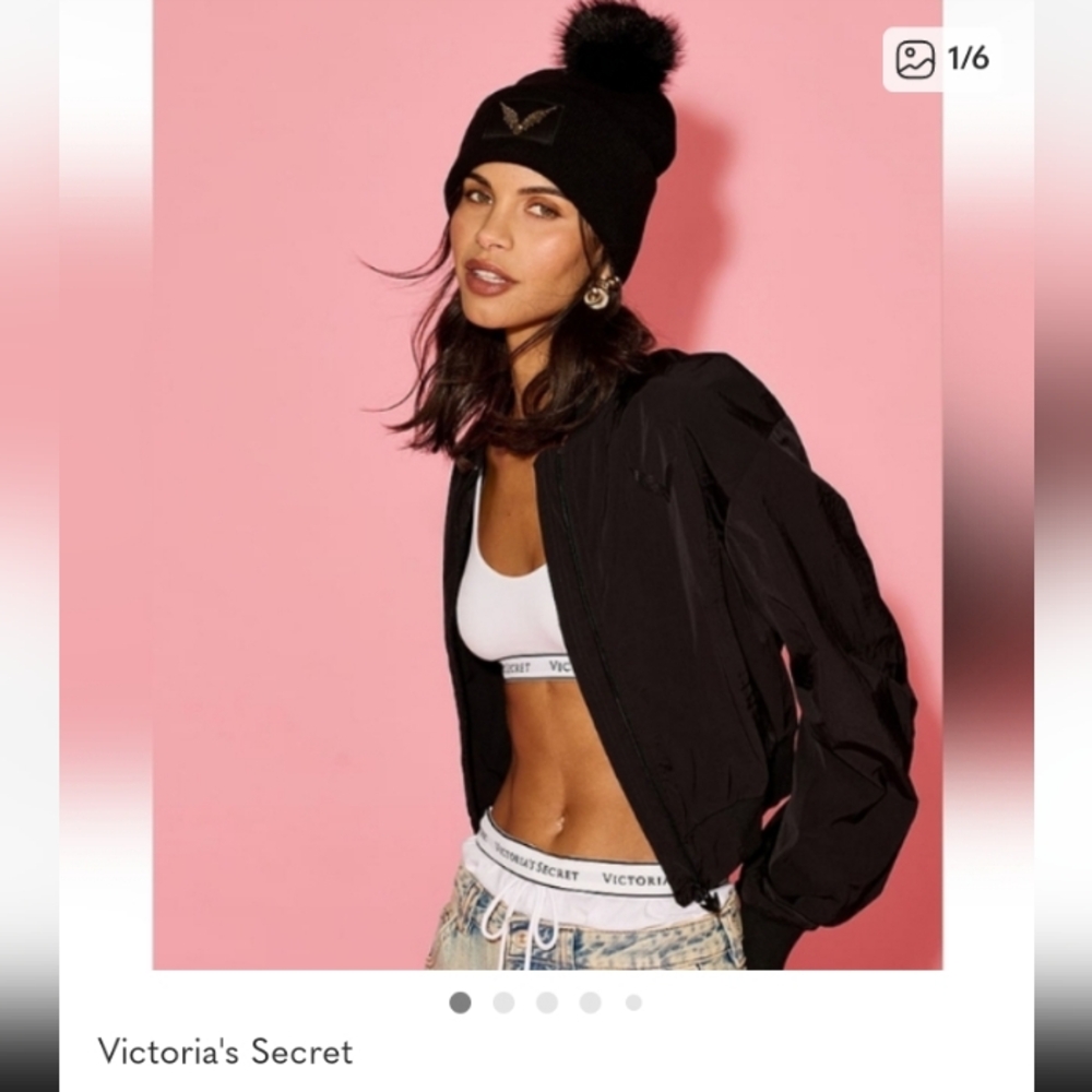 Victoria's Secret Black Pom Pom Hat
